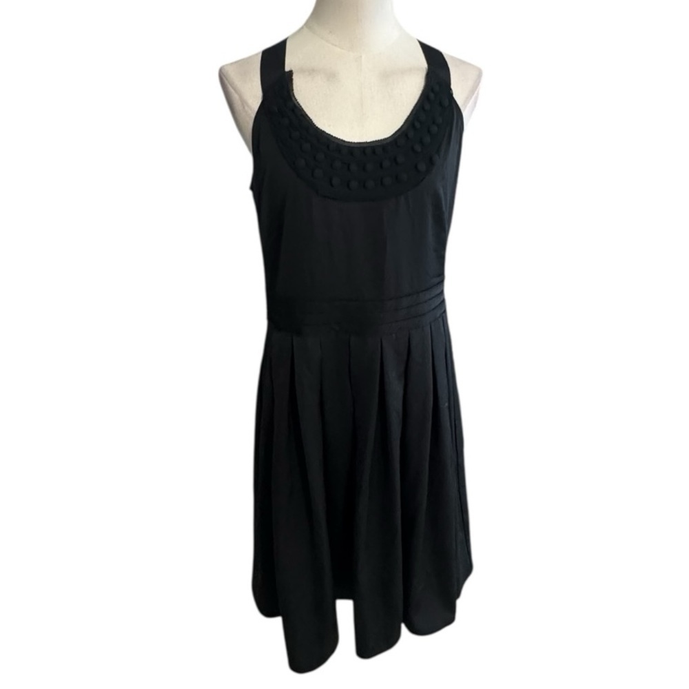 ANN TAYLOR LOFT Black Ribbon Tie Back Bow Sizes 8 Button Sleeveless Midi Party